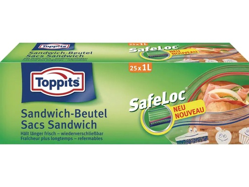 [90051171 572715] Toppits Sandwichbeutel Safeloc 19 cm x 21.5 cm, 25 Stück