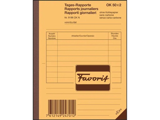 [90051193 1211599] Favorit Durchschreibeblock 113 x 144 mm Tages-Rapporte