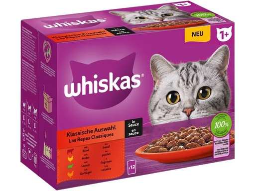 [90312054 1603695] Whiskas Nassfutter Klassische Auswahl in Sauce 1+, 12 x 85g