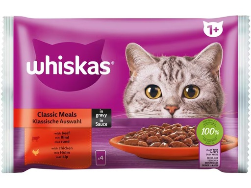 [90312167 1603701] Whiskas Nassfutter Klassische Auswahl in Sauce 1+, 4 x 85g