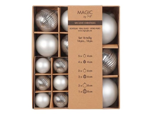 [90312183 1524950] INGES CHRISTMAS DECOR Weihnachtskugel Frosty Silver 16 Stück, Silber