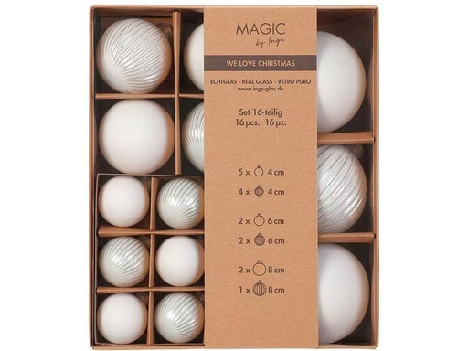 [90312298 1524954] INGES CHRISTMAS DECOR Weihnachtskugel Just White 16 Stück, Weiss