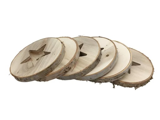 [90314093 1534873] Dameco Untersetzer Sterne aus Holz 6 Stück, Natur