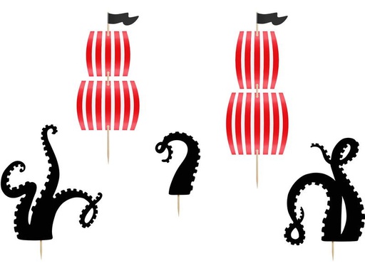 [90317490 1600555] Partydeco Kuchen-Topper Piraten 1 Stück, Rot/Schwarz