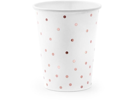 [90317745 1600488] Partydeco Einwegbecher Punkte 260 ml, 6 Stück, Rosegold/Weiss