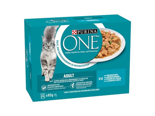 [90318885 1627293] Purina ONE Nassfutter ADULT in Sauce Hochseefisch/Bohnen, 12 x 85g