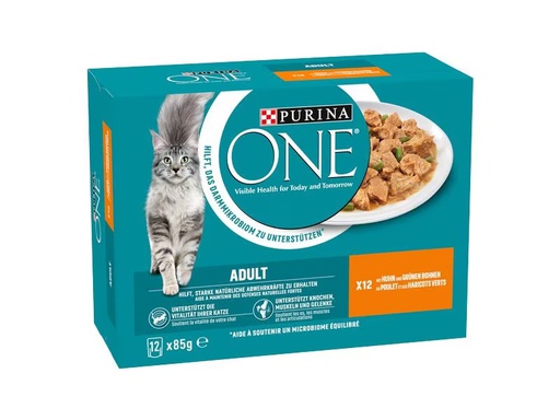 [90319169 1627292] Purina ONE Nassfutter ADULT in Sauce Huhn/Bohnen, 12 x 85g