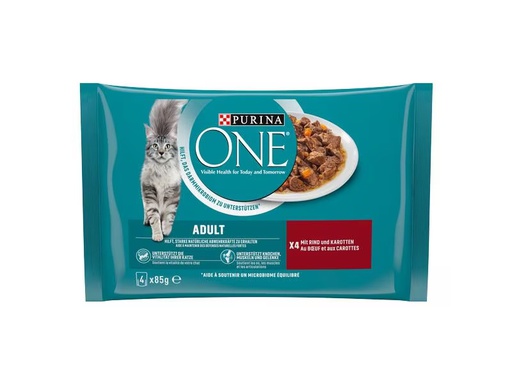 [90319193 1627286] Purina ONE Nassfutter ADULT in Sauce Rind/Karotten, 4 x 85g