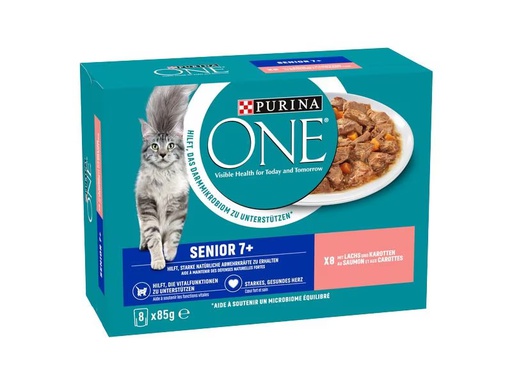 [90319205 1627291] Purina ONE Nassfutter SENIOR 7+ in Sosse Lachs/Karotten,8 x 85g
