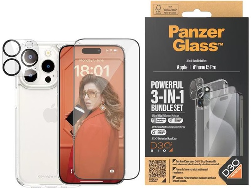 [90319433 1636797] Panzerglass 3-in-1 Bundle iPhone 15 Pro