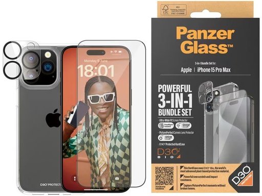[90319610 1636799] Panzerglass 3-in-1 Bundle iPhone 15 Pro Max