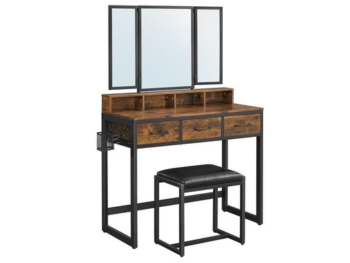 [90319618 1626101] VASAGLE Schminktisch mit Hocker 90 x 141 cm, Braun/Schwarz
