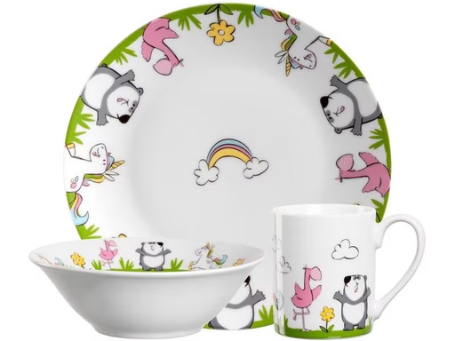 [90320039 1513124] Leonardo Kindergeschirrset Bambini Flamingo/Panda/Einhorn, 3-teilig