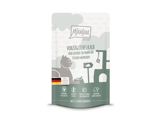 [90321220 1632335] Mjamjam Nassfutter Quetschie Kalb &amp; Truthahn, 125 g