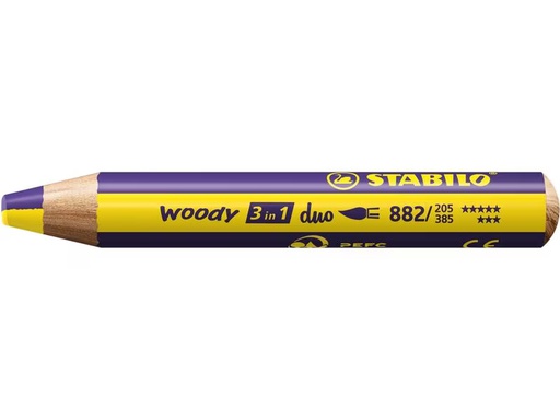 [90321228 1632641] STABILO Wachsmalstifte Woody 3 in 1 duo Gelb / Violett