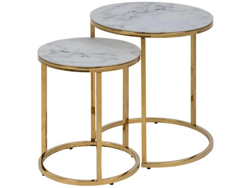 [90321267 1632523] AC Design Beistelltisch Alisma 2 Stück, rund, Gold/Weiss