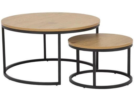 [90321292 1632529] AC Design Couchtisch Spiro Ø 80/ 50 cm, 2 Stück, Nature/Schwarz