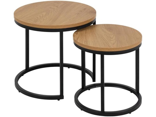 [90321496 1632530] AC Design Beistelltisch Spiro Ø 45/ 35 cm, 2 Stück, Nature/Schwarz