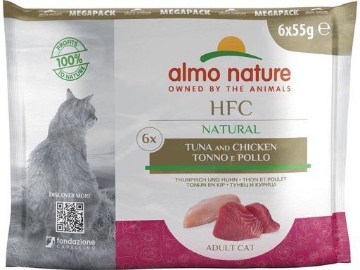 [90322033 1627356] Almo Nature Nassfutter HFC Natural Mega Pack Thunfisch/Huhn, 6 x 55 g