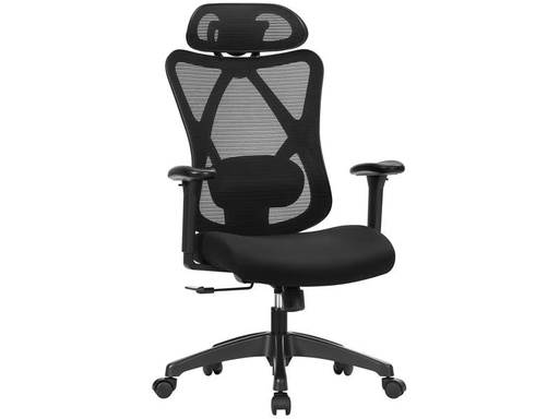 [90322196 1633779] Songmics Bürostuhl mit Netzrücken, Kopfstütze und Armlehnen, Schwarz