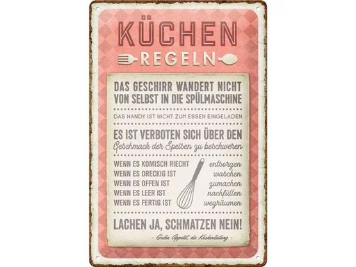 [90322278 1637954] Nostalgic Art Schild Küchen-Regeln 20 x 30 cm, Metall