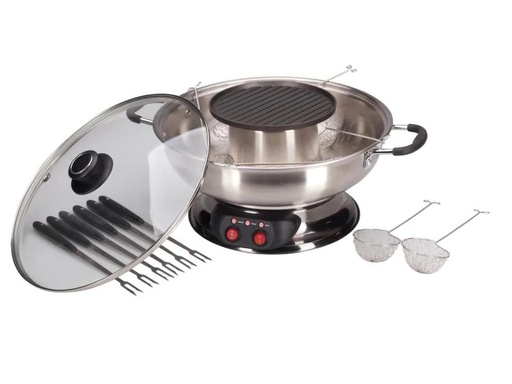 [90052537 932986] Nouvel Fleischfondue-Set Gourmet Pot 16 Teile, Silber