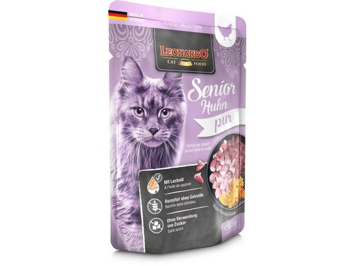 [90325327 1647162] Leonardo Cat Food Nassfutter Senior Huhn Pur, 85 g
