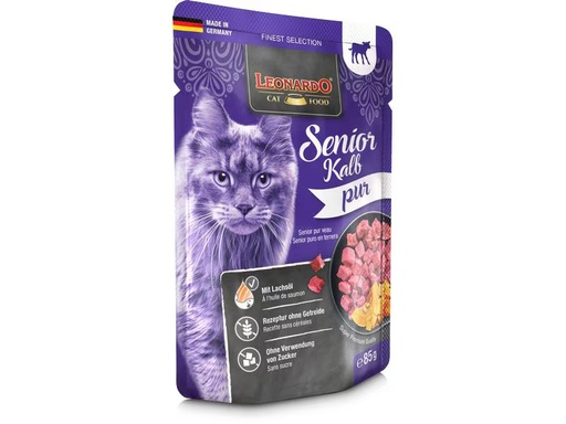 [90325405 1647161] Leonardo Cat Food Nassfutter Senior Kalb Pur, 85 g