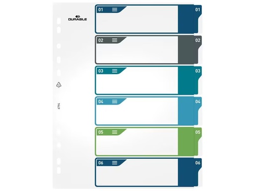 [90325605 1644149] DURABLE Register A4+, 1-6, 5-farbig