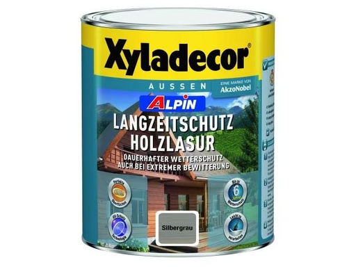 [90325696 1492994] Xyladecor Holzlasur Alpin Langzeitschutz, Silbergrau, 1 L
