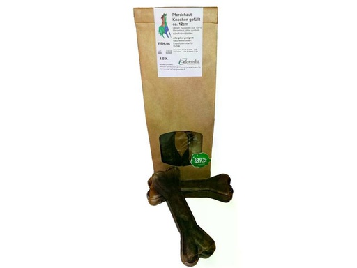 [90326118 1649149] essendia Kausnack Pferdehautknochen gefüllt, 12 cm, 4 Stück
