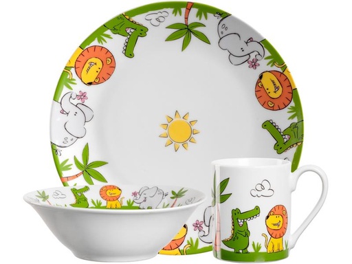 [90328047 1513123] Leonardo Kindergeschirrset Bambini Löwe/Krokodil/Elefant, 3-teilig