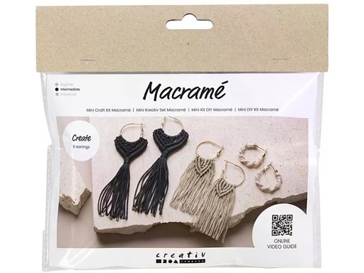 [90328195 1644310] Creativ Company Bastelset Macramé Ohrringe Schwarz/Olivbraun/Beige