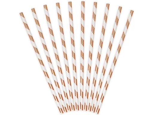 [90332926 1665194] Partydeco Strohhalm 19.5 cm, 10 Stück, Rosegold/Weiss