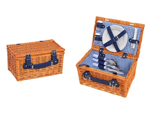 [90332988 1659668] G. Wurm Picknickkorb 12-teilig, Braun/Rot