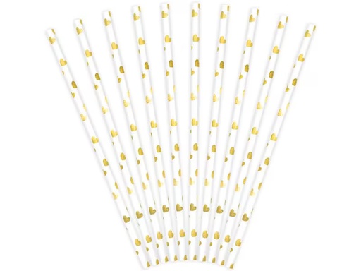[90333053 1665196] Partydeco Strohhalm Herzen 10 Stück, Gold/Weiss