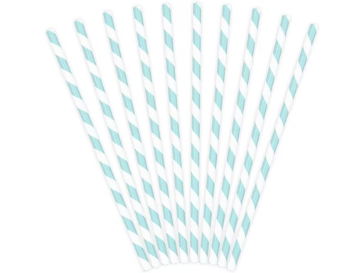 [90333102 1665197] Partydeco Strohhalm 19.5 cm, 10 Stück, Hellblau/Weiss