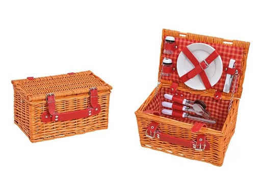 [90333112 1659667] G. Wurm Picknickkorb 12-teilig, Blau/Braun