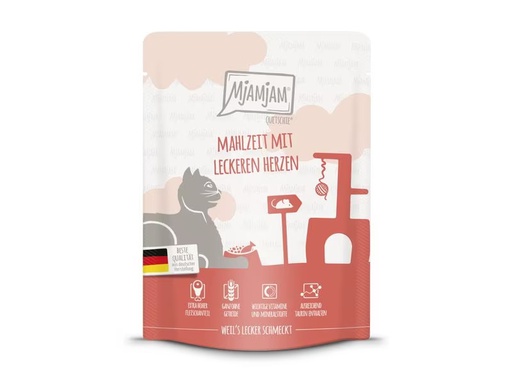 [90333119 1661776] Mjamjam Nassfutter Quetschie Mahlzeit mit Herzen, 300 g