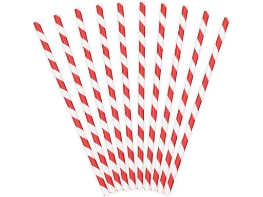 [90333303 1665199] Partydeco Strohhalm 19.5 cm, 10 Stück, Rot/Weiss