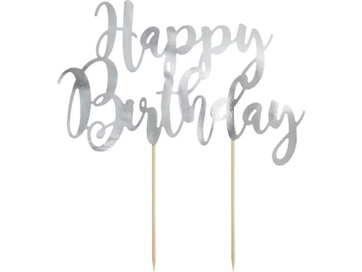 [90333424 1665212] Partydeco Kuchen-Topper Happy Birthday 1 Stück, Silber