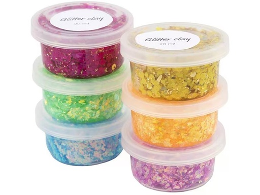 [90334604 1644341] Creativ Company Modelliermasse Glitter Clay 6 x 20 ml, Sortierte Farben