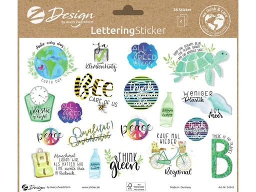 [90005339 1058309] Z-Design Motivsticker A5 Lettering Umweltsprüche, Bunt, 38 Aufkleber