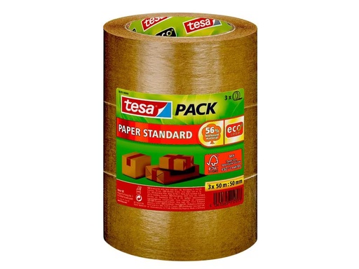 [90336472 1677237] tesa Klebeband 3 x Papier Standard ecoLogo 50 mm x 50 m, Braun