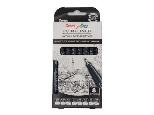 [90336628 1684295] pentel Fineliner Pigment Pointliner Schwarz, 8er Set