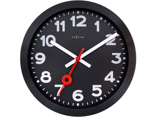 [90337040 1646995] NeXtime Wanduhr Station Ø 35 cm, Schwarz