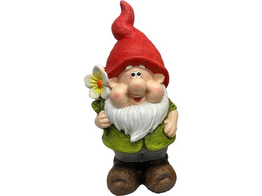 [90338098 1591368] Dameco Dekofigur Gartenzwerg mit Blume, 12 x 15 x 28 cm