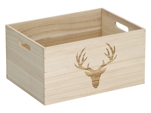 [90339001 1681471] Zeller Present Aufbewahrungskiste mit Hirsch 35 x 25 x 18 cm, Nature