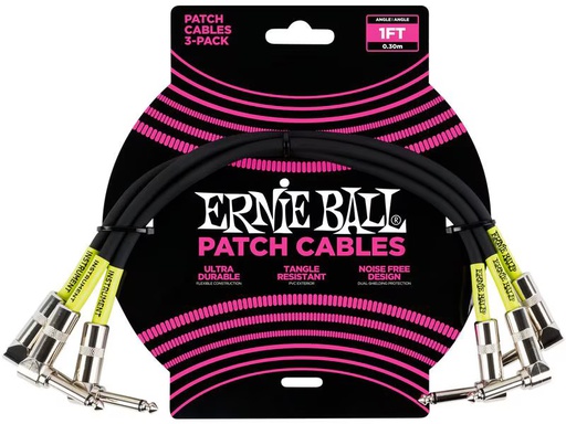 [90339285 1403921] Ernie Ball Patch-Kabel 6075 3er Pack – 0.3 m, Schwarz