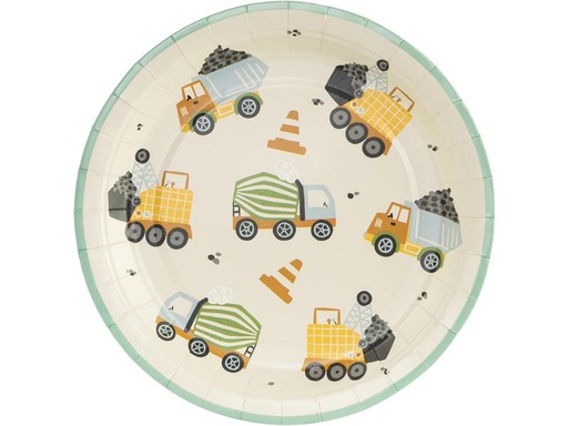 [90339601 1600529] Partydeco Einwegteller Baufahrzeuge 18 x 18 cm, 6 Stück, Mehrfarbig